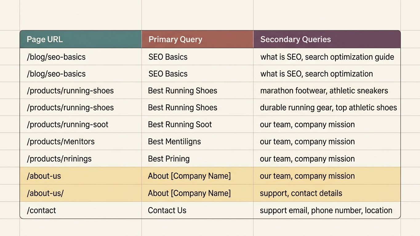 Per-page query mapping: which questions do you direct to which page?
